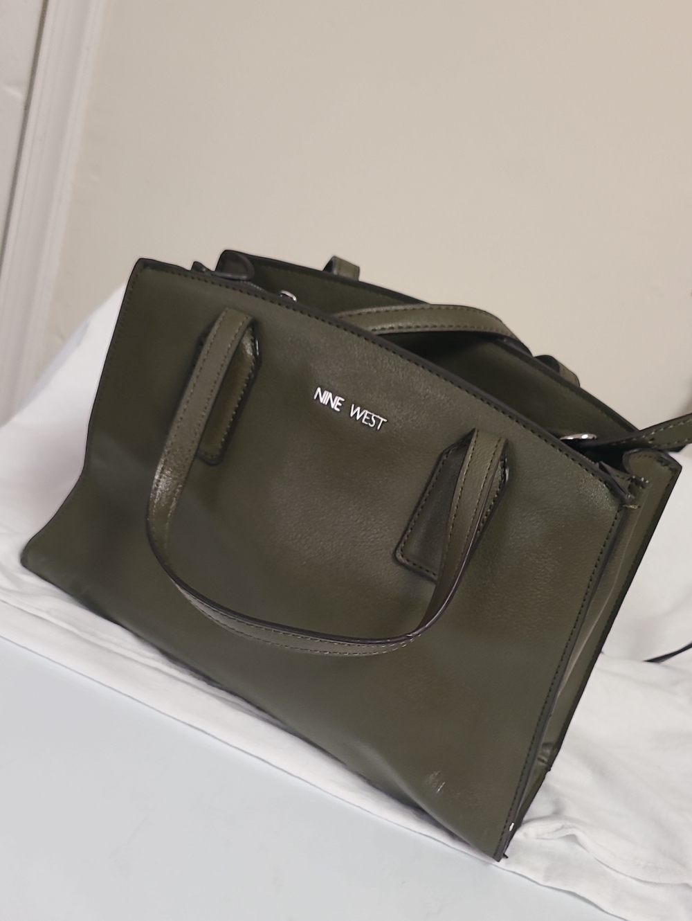 Nine West Olive Green Faux Leather Tote